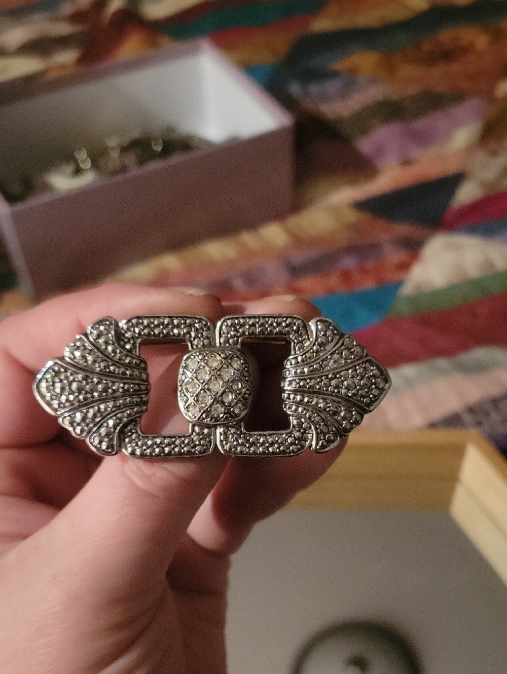 Silver-Tone Marcasite Decorative Brooch - Silver